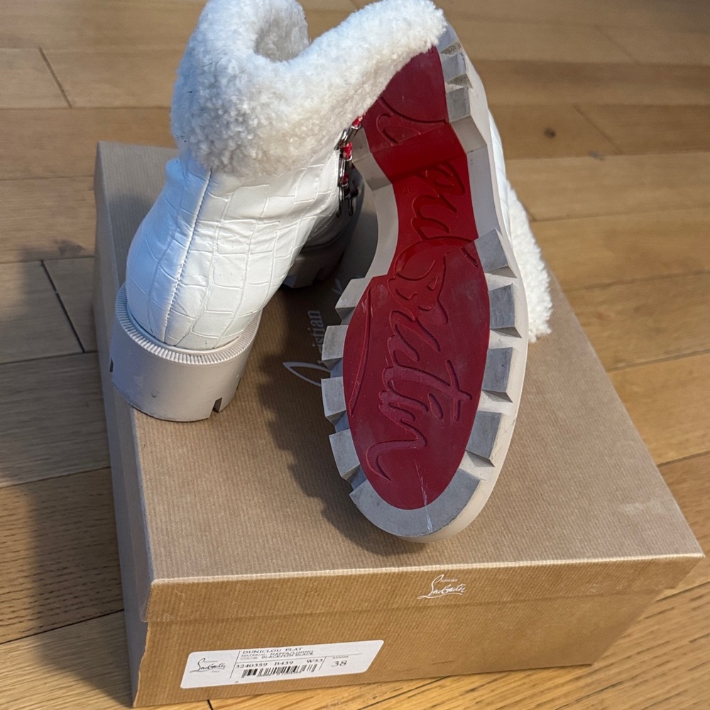 Christian Louboutin White and Red Shearling Boots - Picture 5 of 5